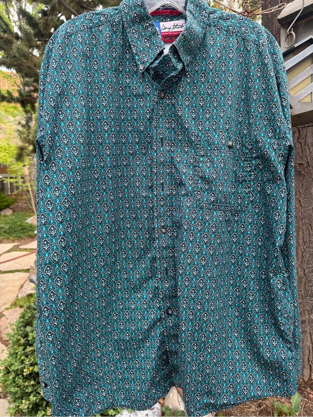 Wrangler George Strait Cowboy Cut Collection Teal Patterned Button-Up Shirt